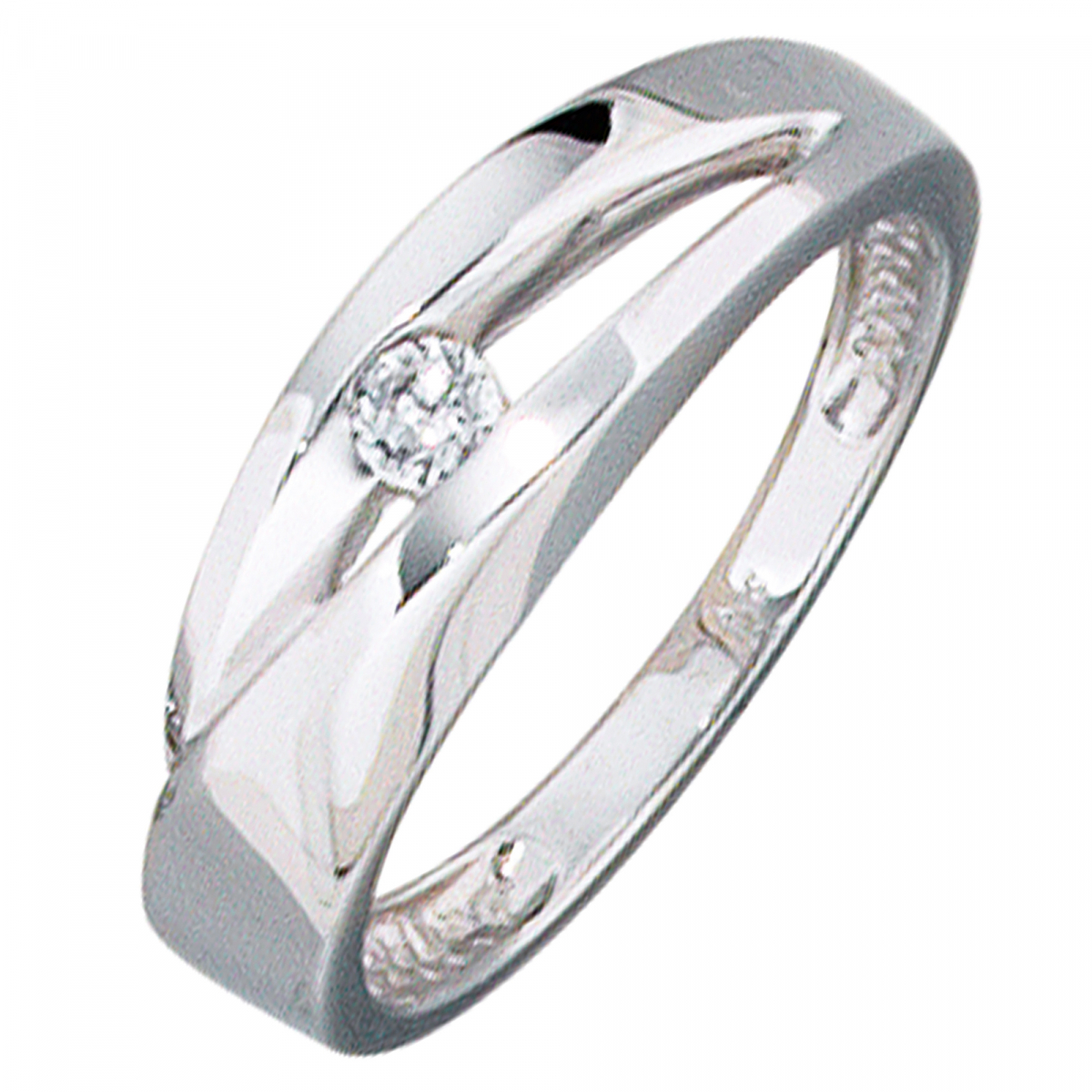 Damen Ring 375 Gold Weißgold 1 Zirkonia Weißgoldring - 52mm