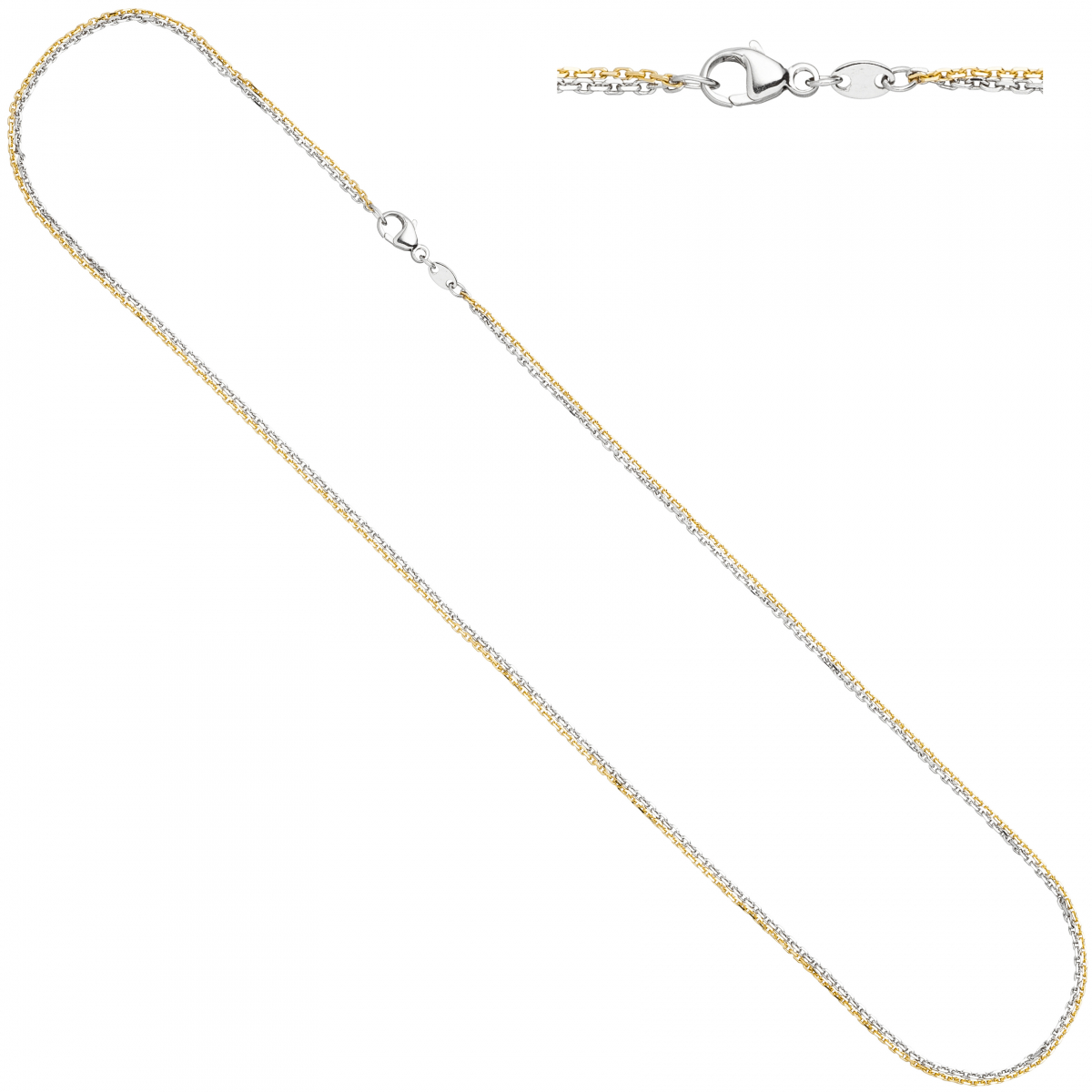 Ankerkette 2-reihig 585 Gelbgold Weißgold 45 cm Gold Kette Weißgoldkette