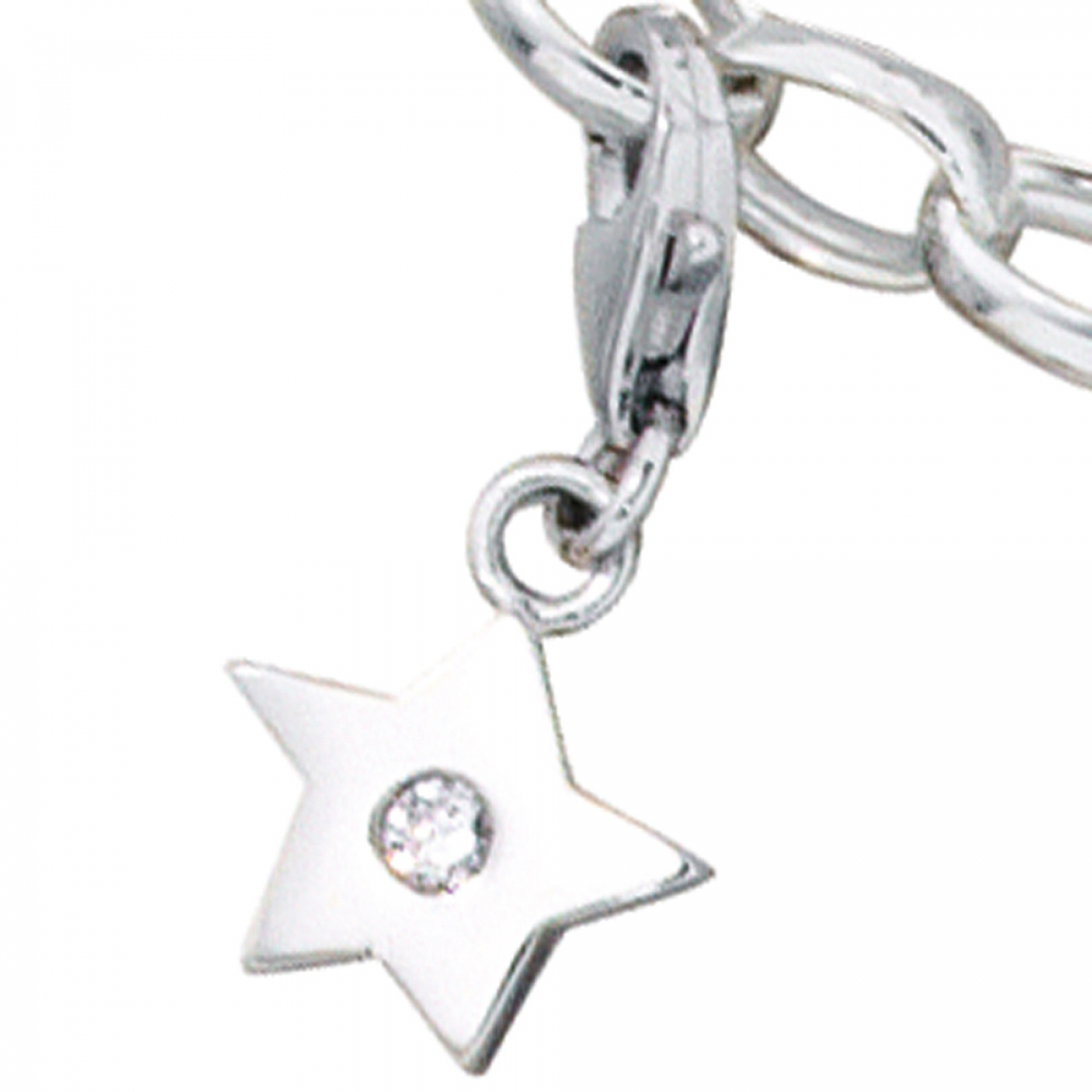 Einhänger Charm Stern 925 Sterling Silber rhodiniert 1 Zirkonia