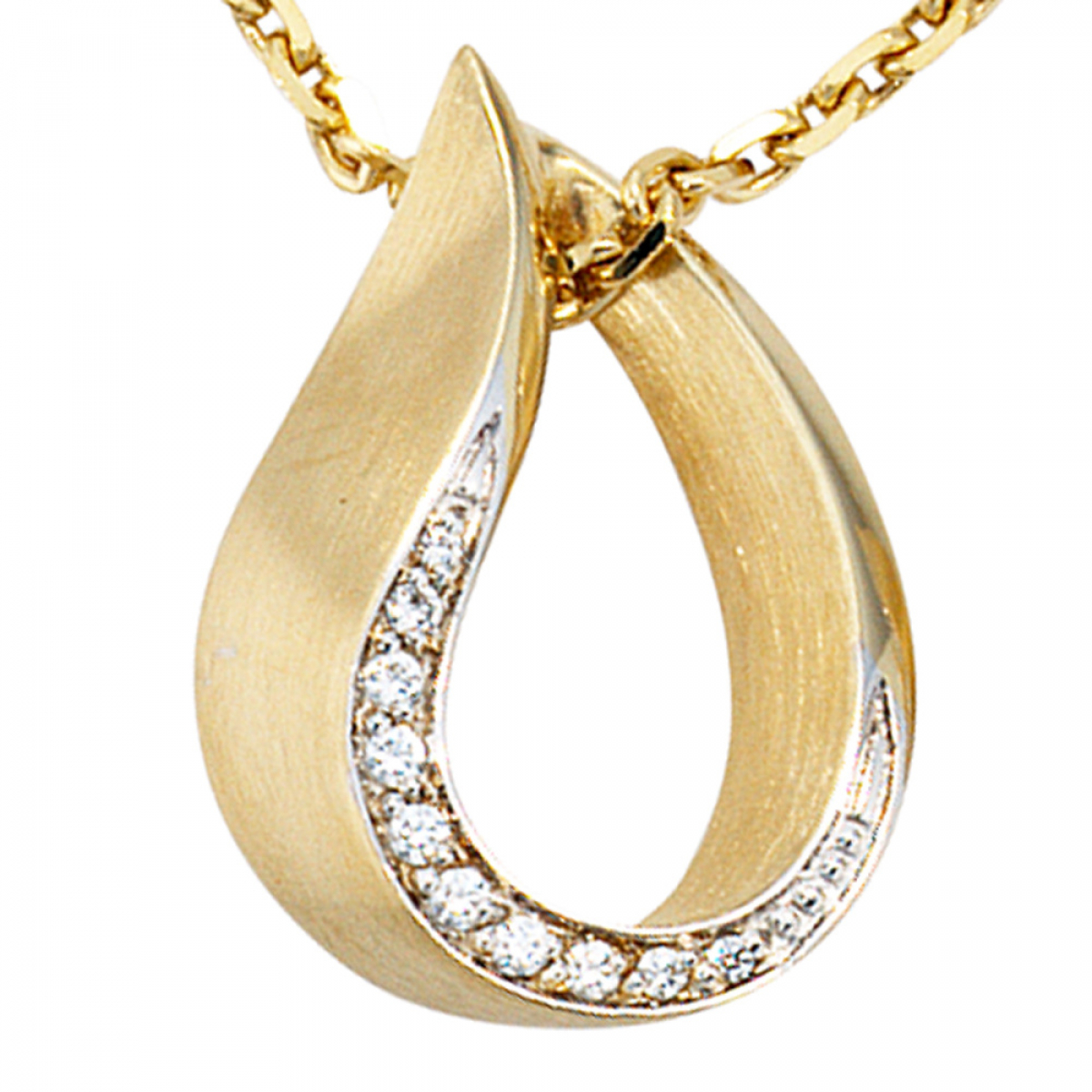 Anhänger Tropfen 585 Gold Gelbgold bicolor teilmatt 10 Diamanten Brillanten