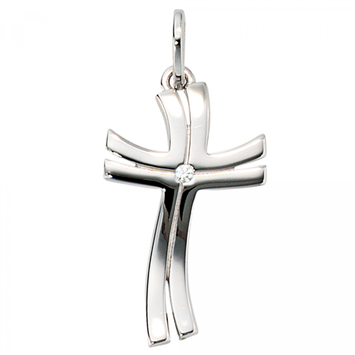 Anhänger Kreuz 585 Gold Weißgold 1 Diamant Brillant Kreuzanhänger Weißgoldkreuz