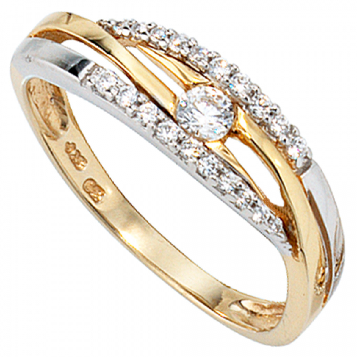 Damen Ring 333 Gold Gelbgold Weißgold bicolor mit Zirkonia Goldring - 50mm