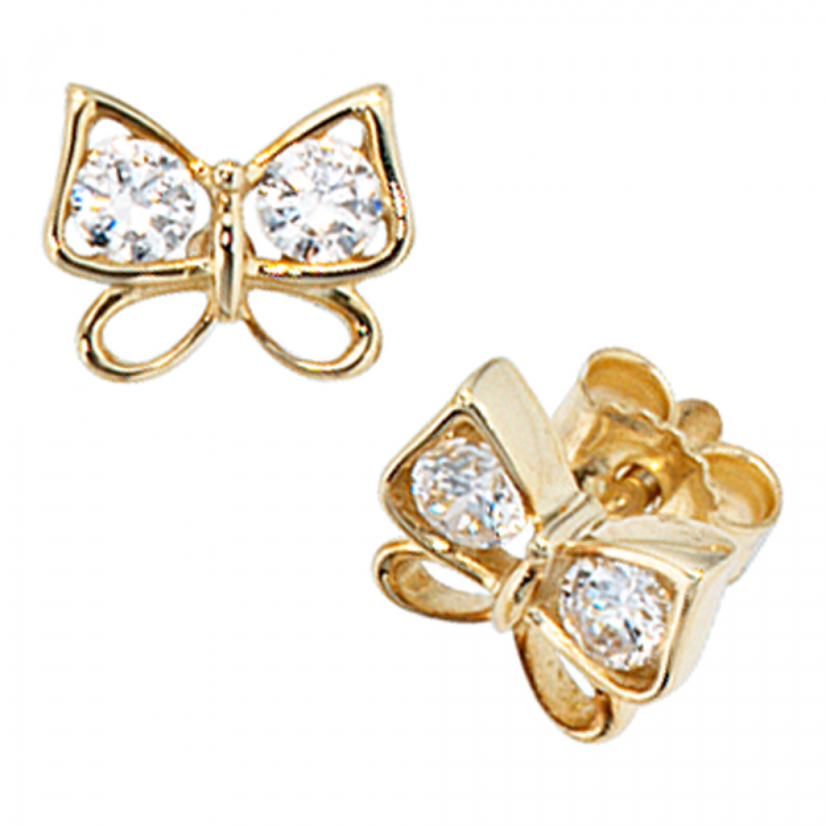 Ohrstecker Schmetterling 333 Gold Gelbgold 4 Zirkonia Ohrringe Goldohrstecker
