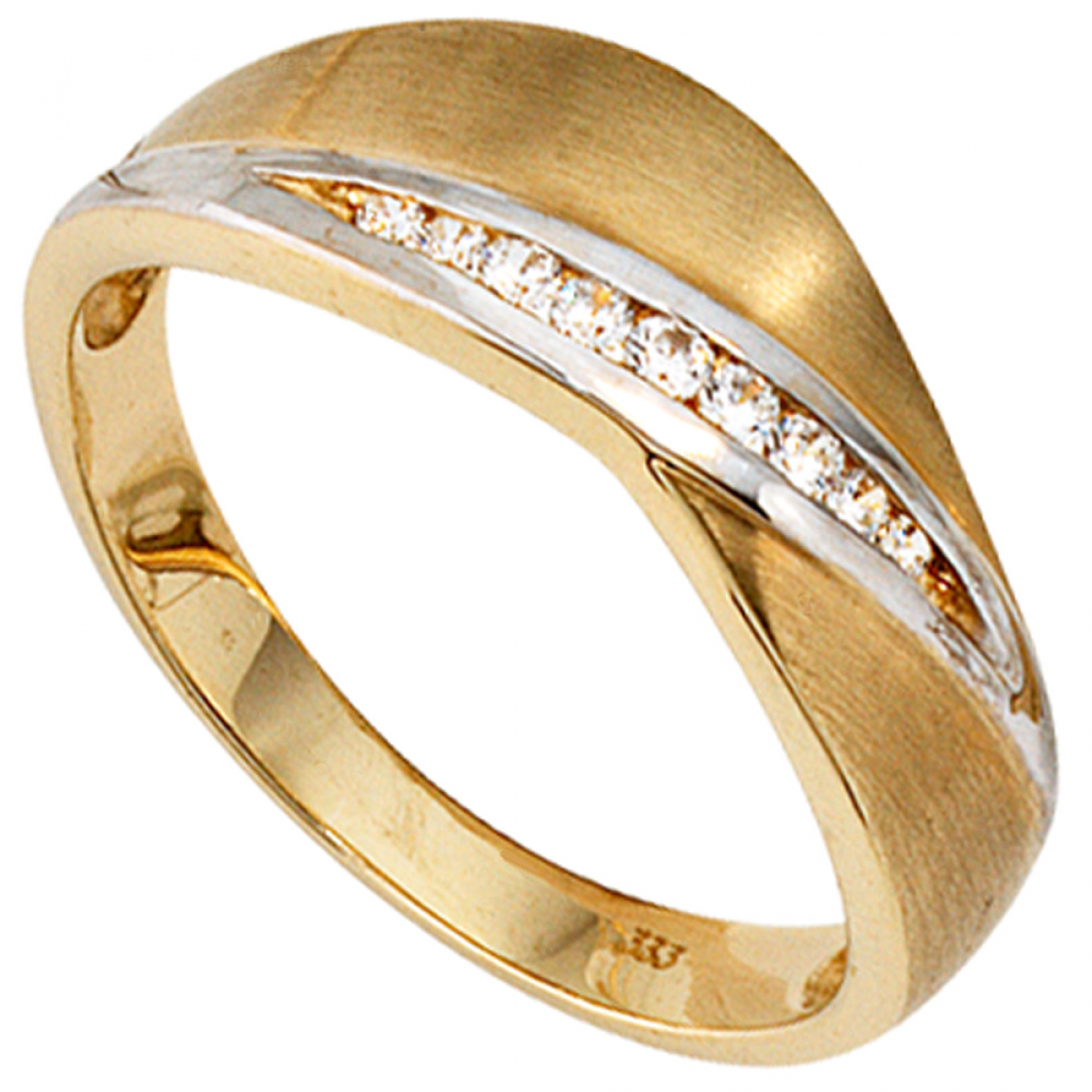 Damen Ring 333 Gold Gelbgold bicolor mattiert 9 Zirkonia Goldring - 54mm