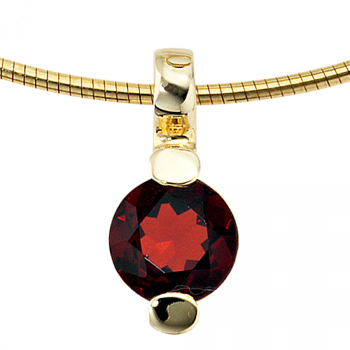 Anhänger rund 585 Gold Gelbgold 1 Granat rot Goldanhänger Granatanhänger