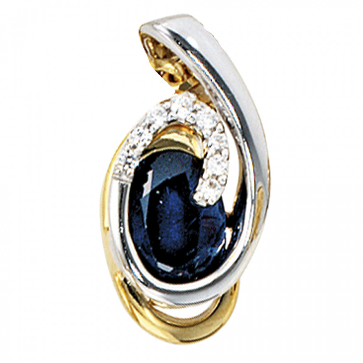 Anhänger 585 Gold Gelbgold Weißgold 8 Diamanten Brillanten 1 blauer Safir
