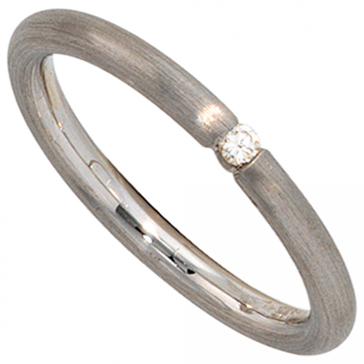Damen Ring 925 Sterling Silber rhodiniert matt 1 Diamant Brillant Silberring - 60mm