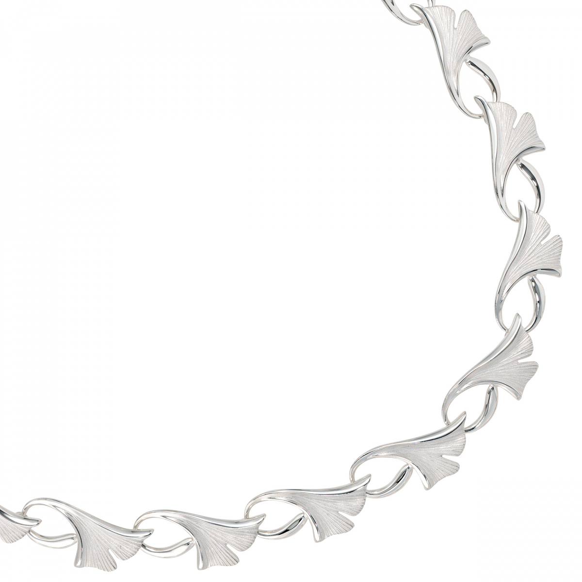 Collier Halskette Ginko Ginkgo 925 Silber mattiert 47 cm Kette Silberkette