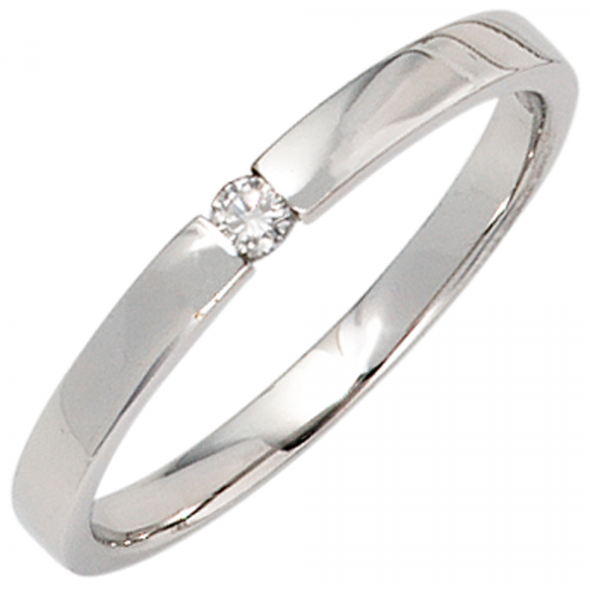 Damen Ring 585 Gold Weißgold 1 Diamant Brillant 0,05ct. Diamantring Weißgoldring - 54mm