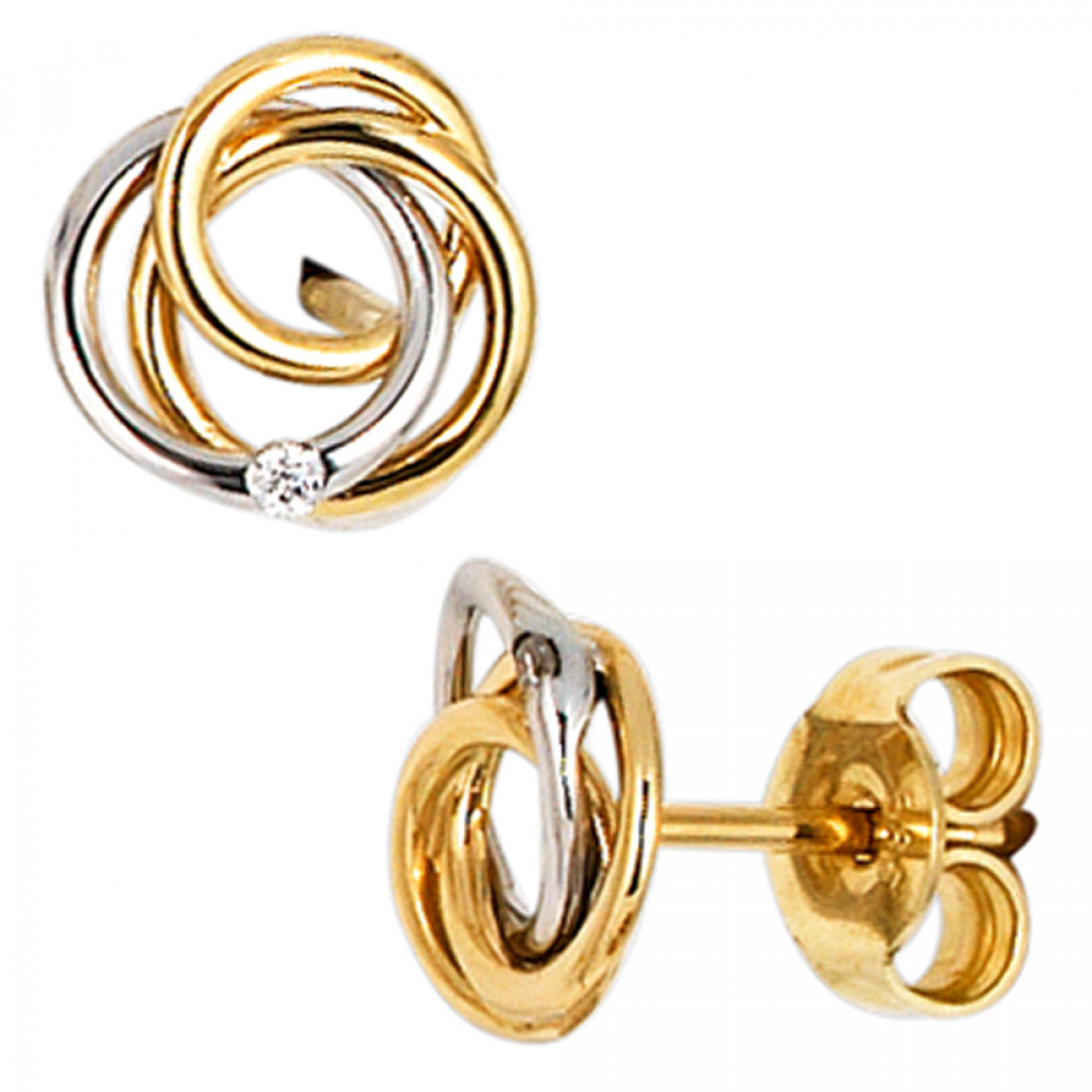 Ohrstecker Knoten verschlungen 585 Gold bicolor 2 Diamanten Brillanten Ohrringe