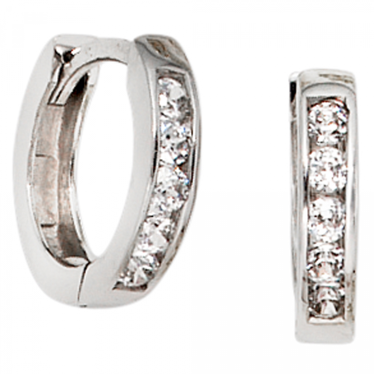 Creolen rund 375 Gold Weißgold 10 Zirkonia Ohrringe Weißgoldohrringe