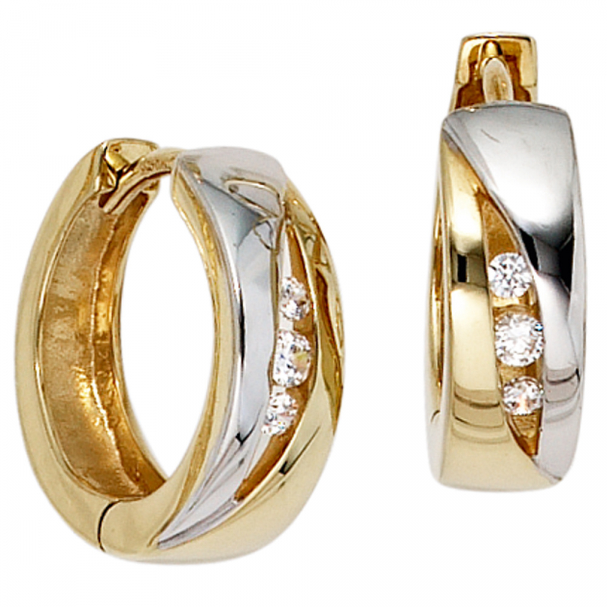 Creolen rund 333 Gold Gelbgold bicolor 6 Zirkonia Ohrringe Goldcreolen