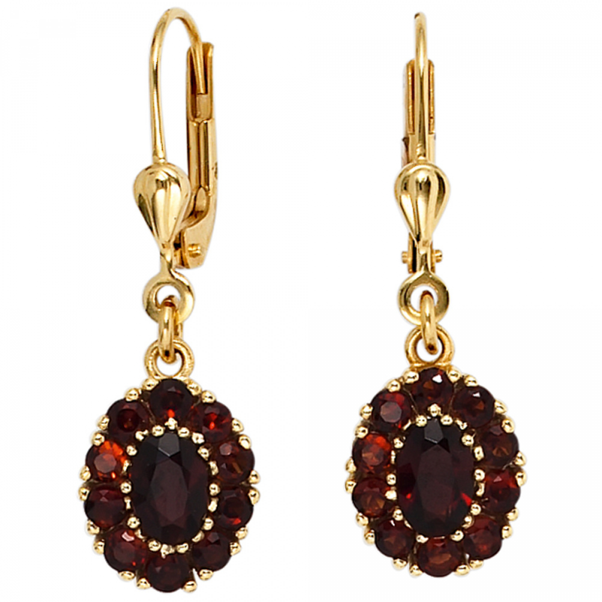 Boutons 375 Gold Gelbgold 22 Granate rot Ohrringe Ohrhänger Granatohrringe
