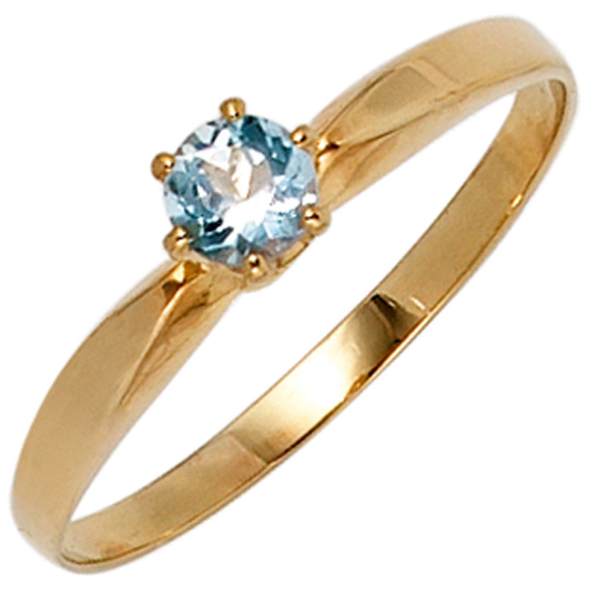 Damen Ring 585 Gold Gelbgold 1 Aquamarin hellblau blau Aquamarinring - 58mm