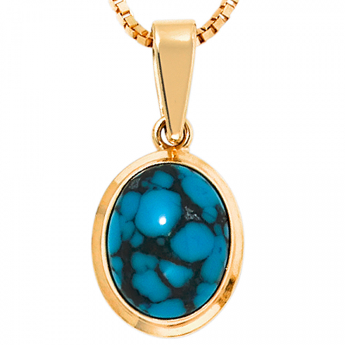 Anhänger oval 585 Gold Gelbgold 1 Türkis Goldanhänger