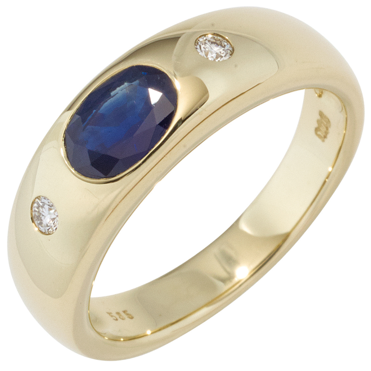Damen Ring 585 Gold Gelbgold 1 Safir blau 2 Diamanten Brillanten Goldring - 58mm
