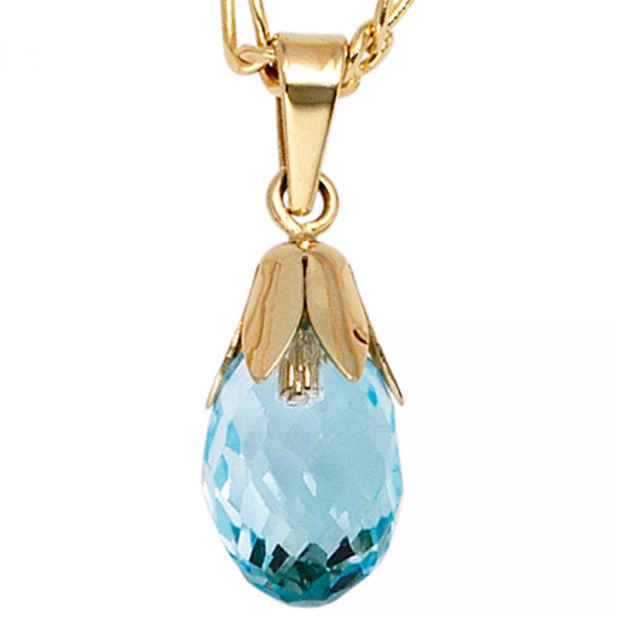 Anhänger Tropfen 333 Gold Gelbgold 1 Blautopas blau Goldanhänger