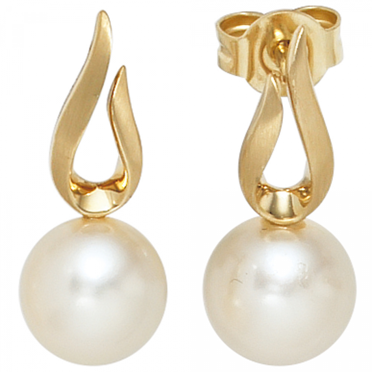 Ohrstecker 585 Gold Gelbgold mattiert 2 Süßwasser Perlen Ohrringe Goldohrstecker