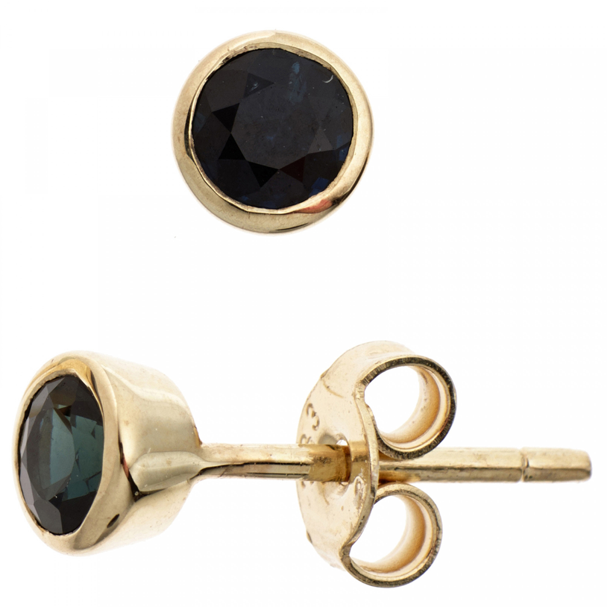 Ohrstecker rund 333 Gold Gelbgold 2 Safire blau Ohrringe Goldohrstecker