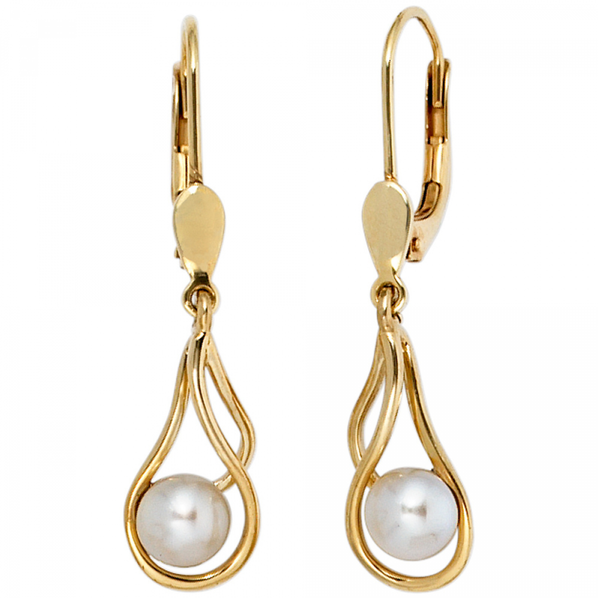 Boutons 585 Gold Gelbgold 2 Süßwasser Perlen Ohrringe Ohrhänger Perlenohrringe