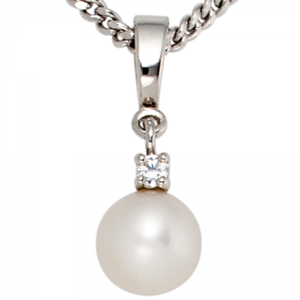 Anhänger 585 Gold Weißgold 1 Süßwasser Perle 1 Diamant Perlenanhänger