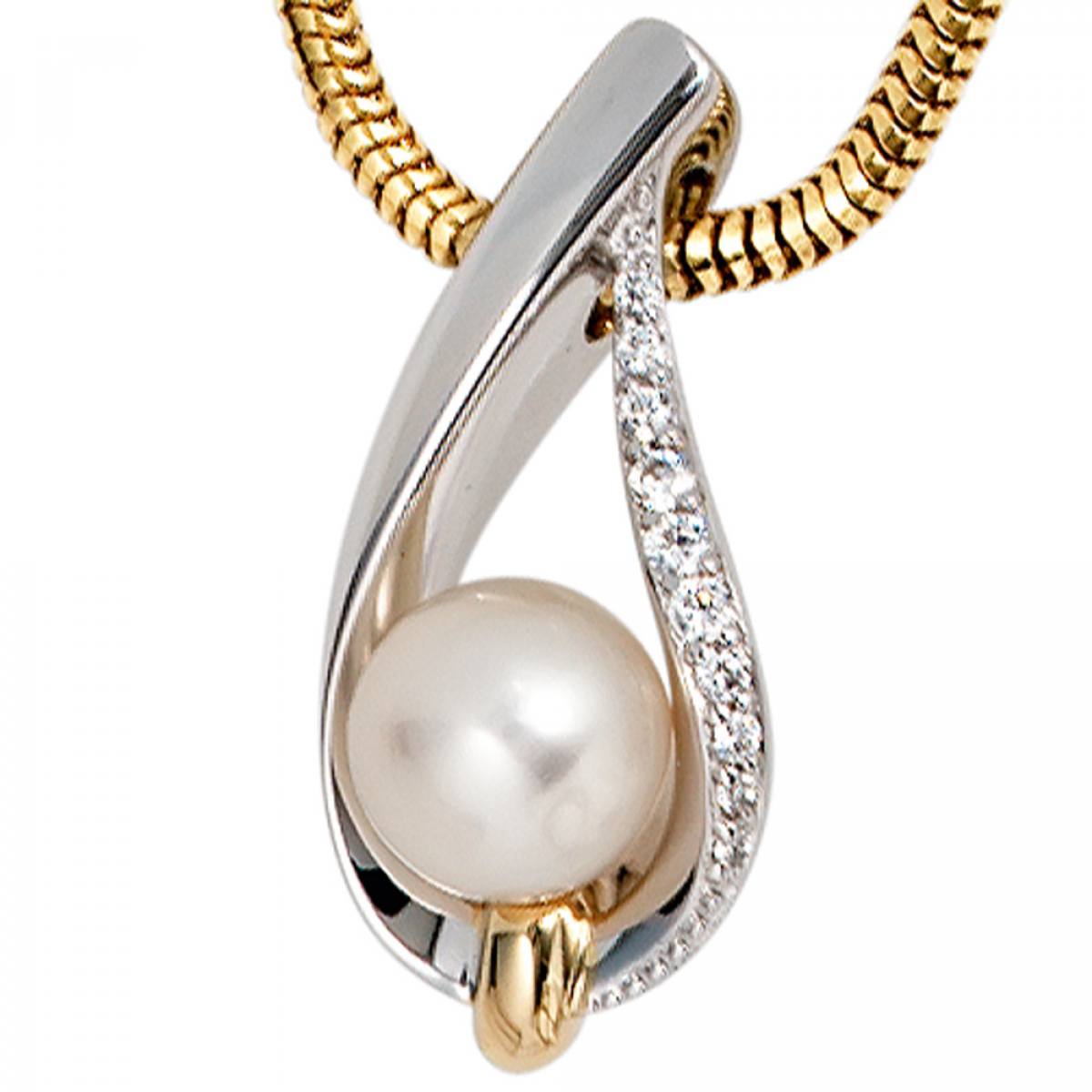 Anhänger 585 Gold Weißgold Gelbgold bicolor 1 Süßwasser Perle 10 Diamanten