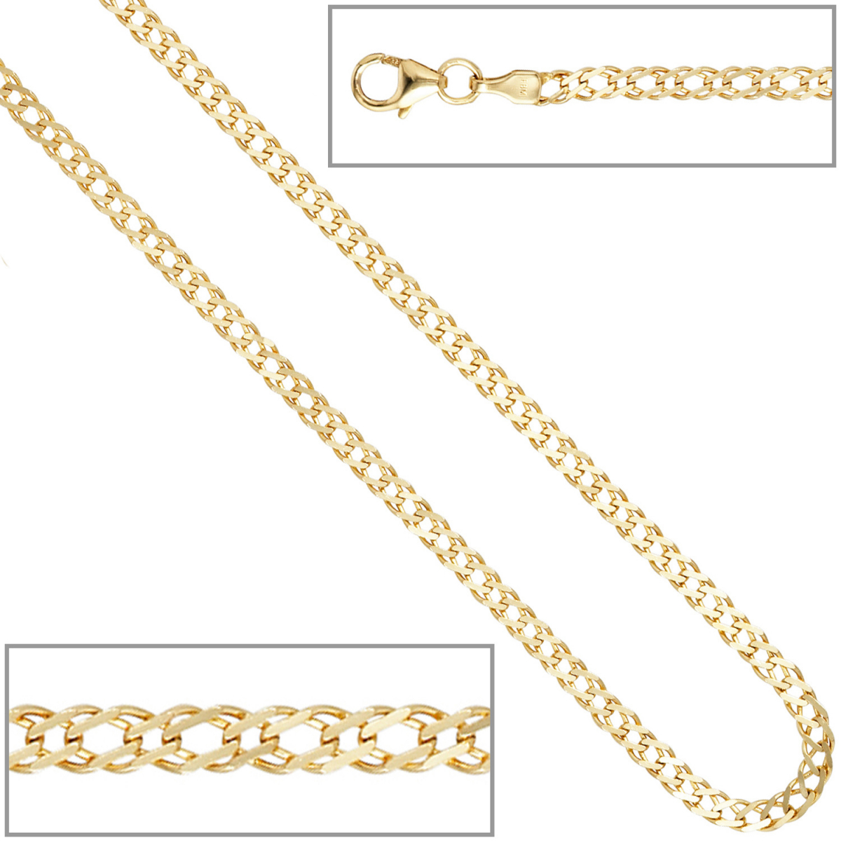 Zwillings-Panzerkette 333 Gelbgold 2,7 mm 45 cm Gold Kette Halskette Goldkette