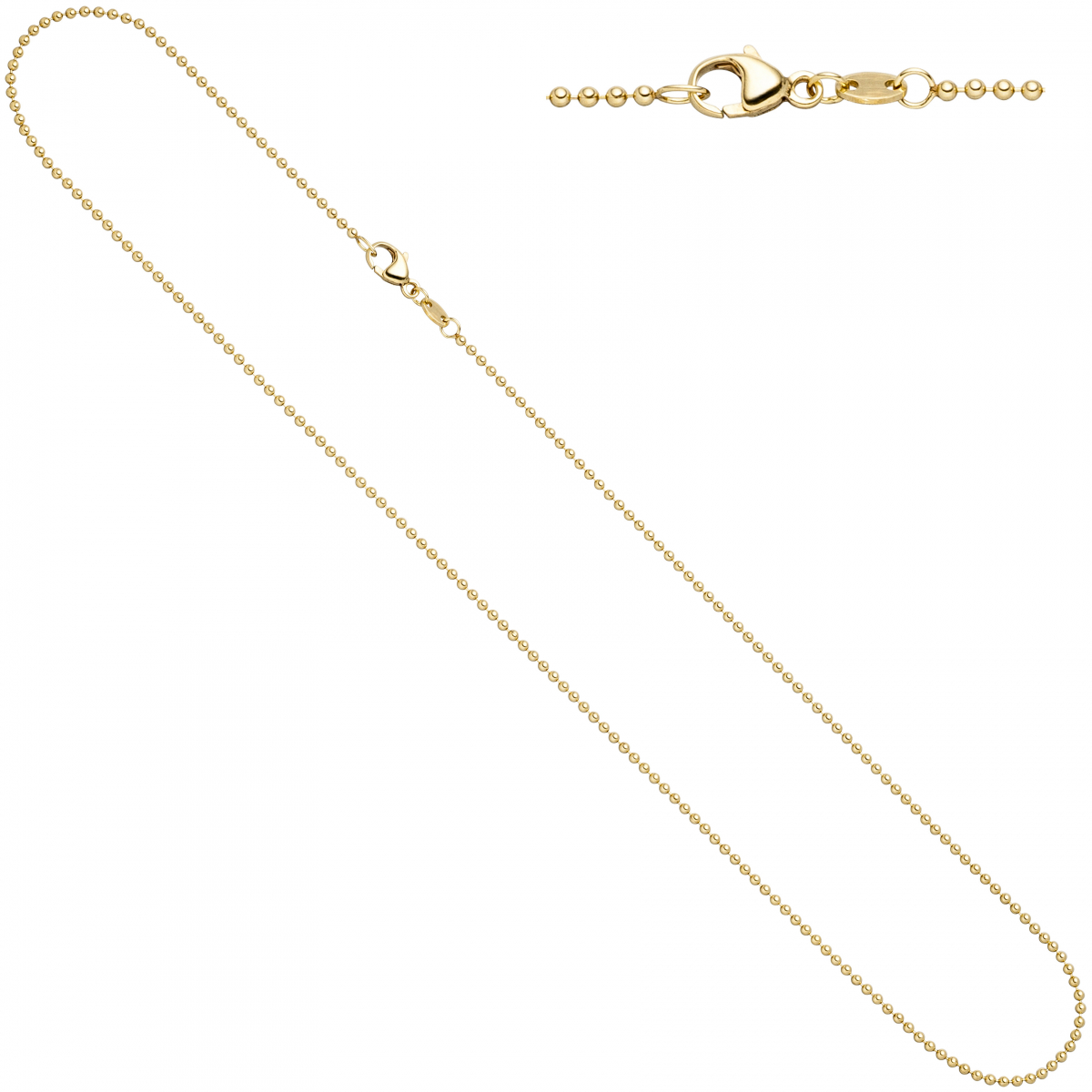 Kugelkette 585 Gelbgold 1,5 mm 45 cm Gold Kette Halskette Goldkette Karabiner