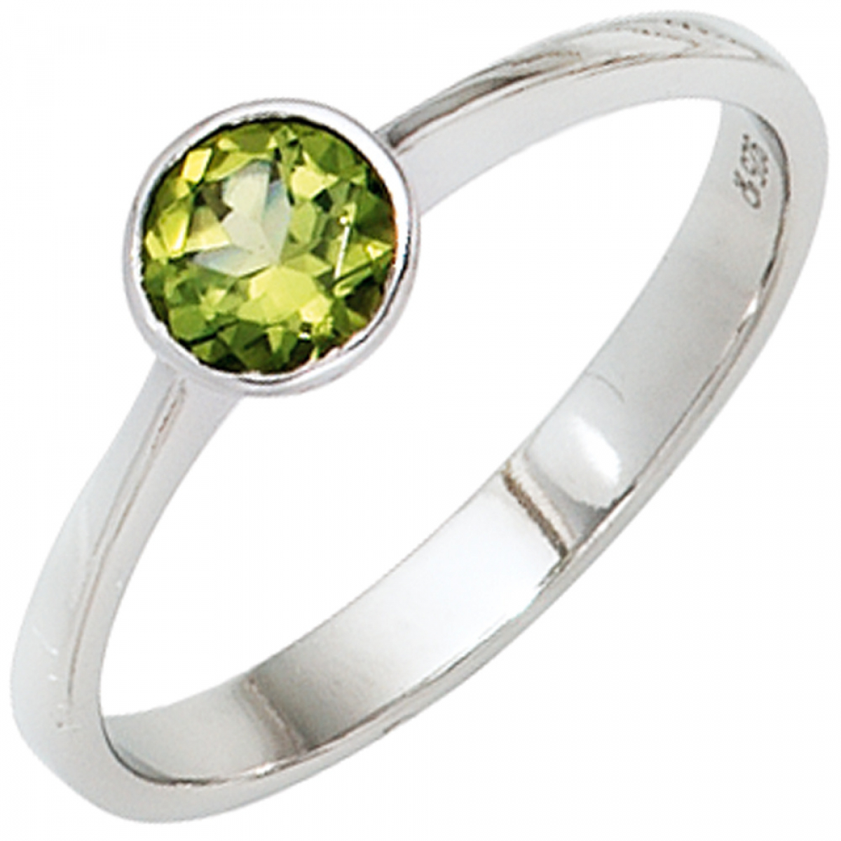 Damen Ring 925 Sterling Silber rhodiniert 1 Peridot grün Silberring - 56mm