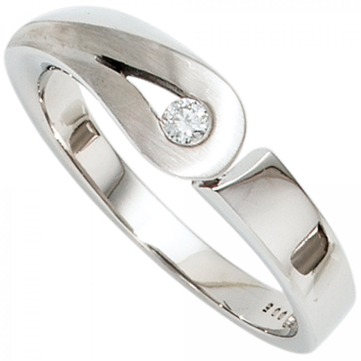 Damen Ring 925 Sterling Silber rhodiniert mattiert 1 Diamant Brillant Silberring - 52mm
