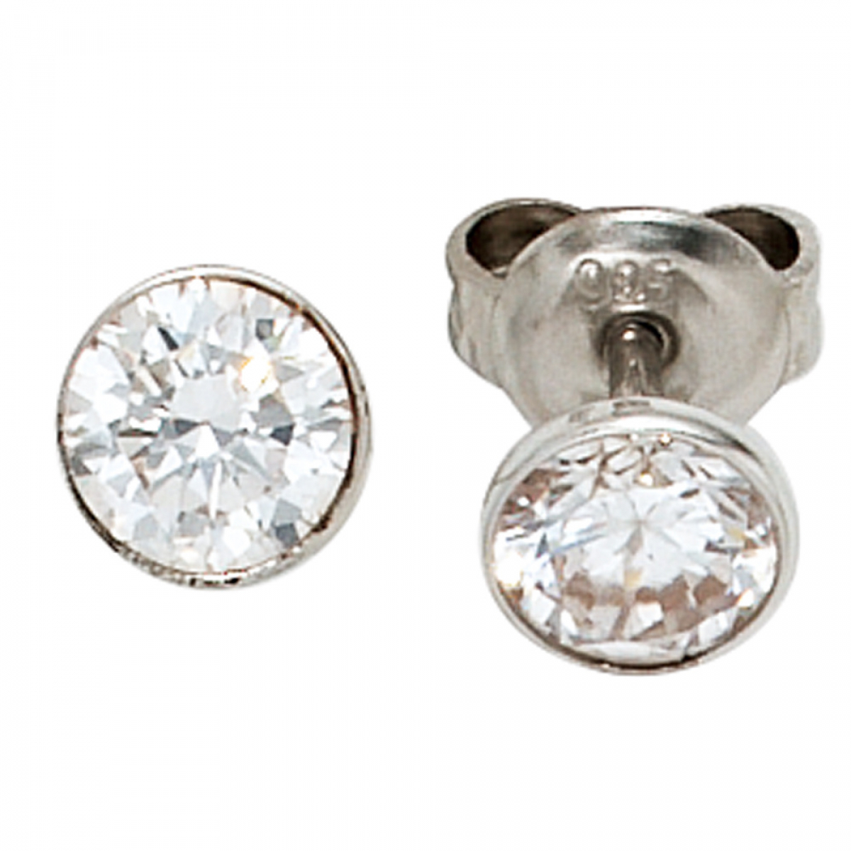 Ohrstecker rund 925 Sterling Silber rhodiniert 2 Zirkonia Ohrringe