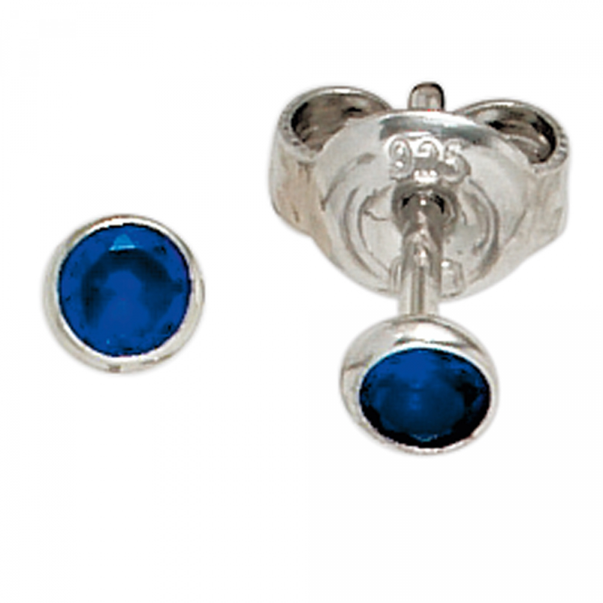 Ohrstecker rund 925 Sterling Silber rhodiniert 2 Zirkonia blau Ohrringe