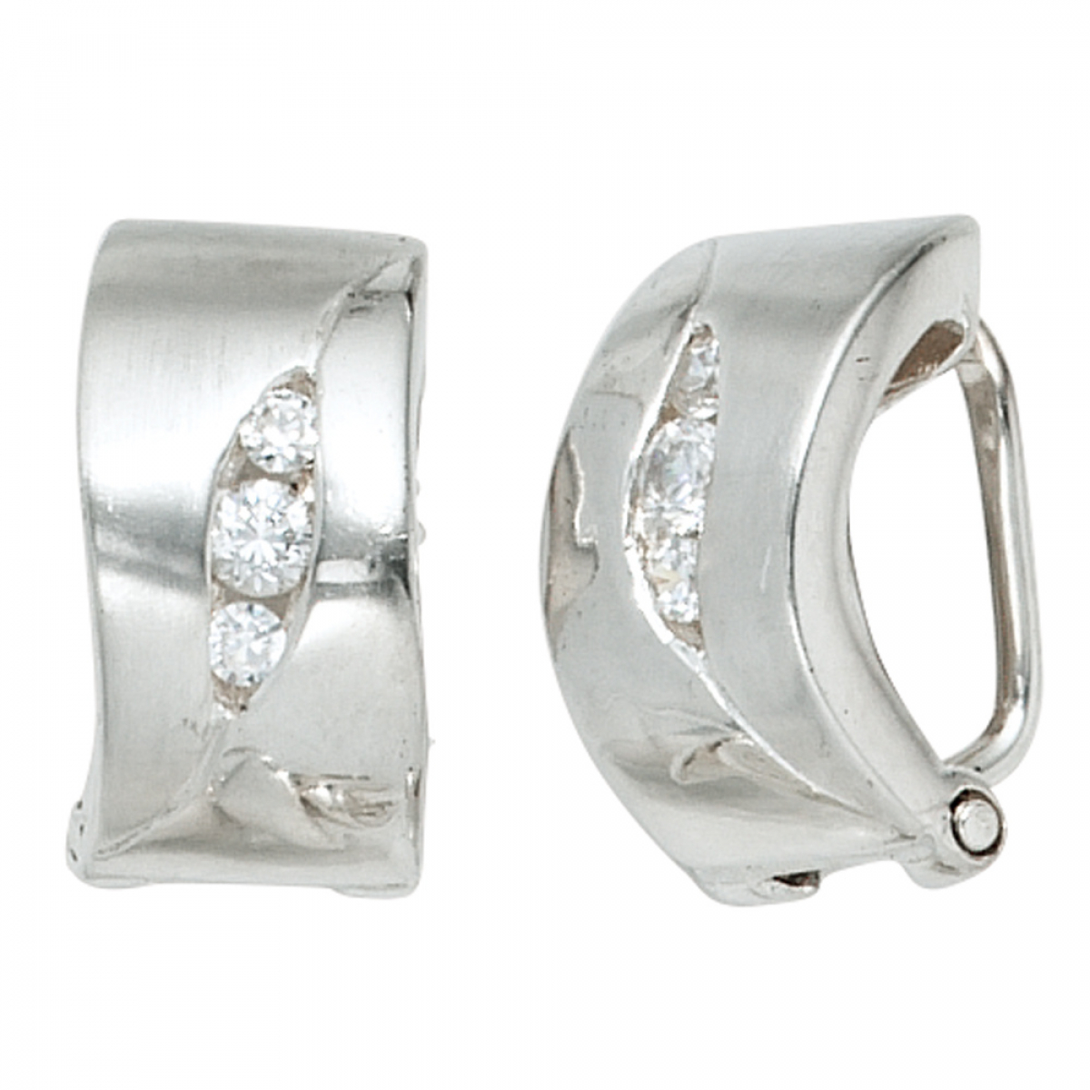 Ohrclips 925 Sterling Silber rhodiniert mattiert 6 Zirkonia Ohrringe Clips