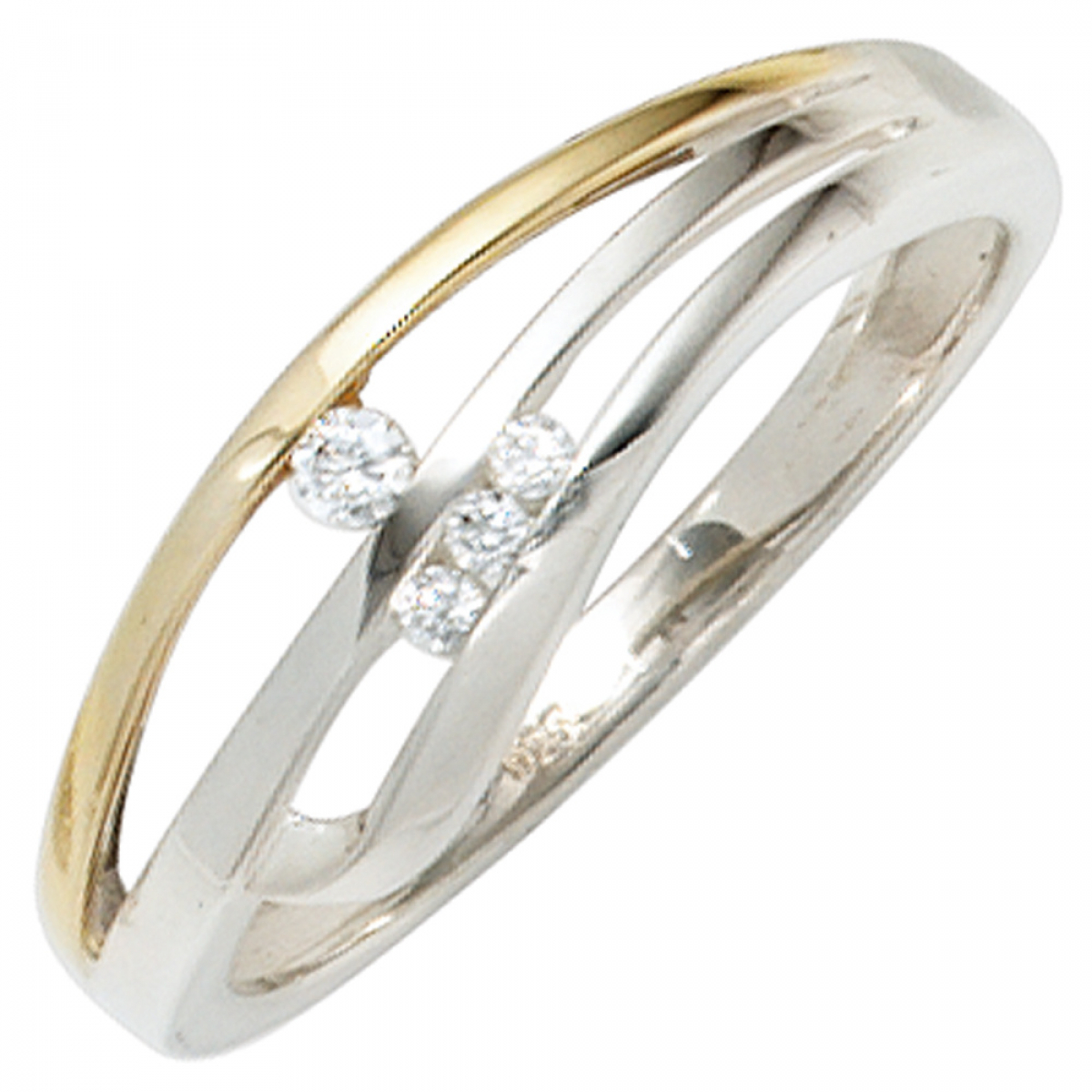 Damen Ring 925 Sterling Silber bicolor vergoldet 4 Zirkonia Silberring - 52mm