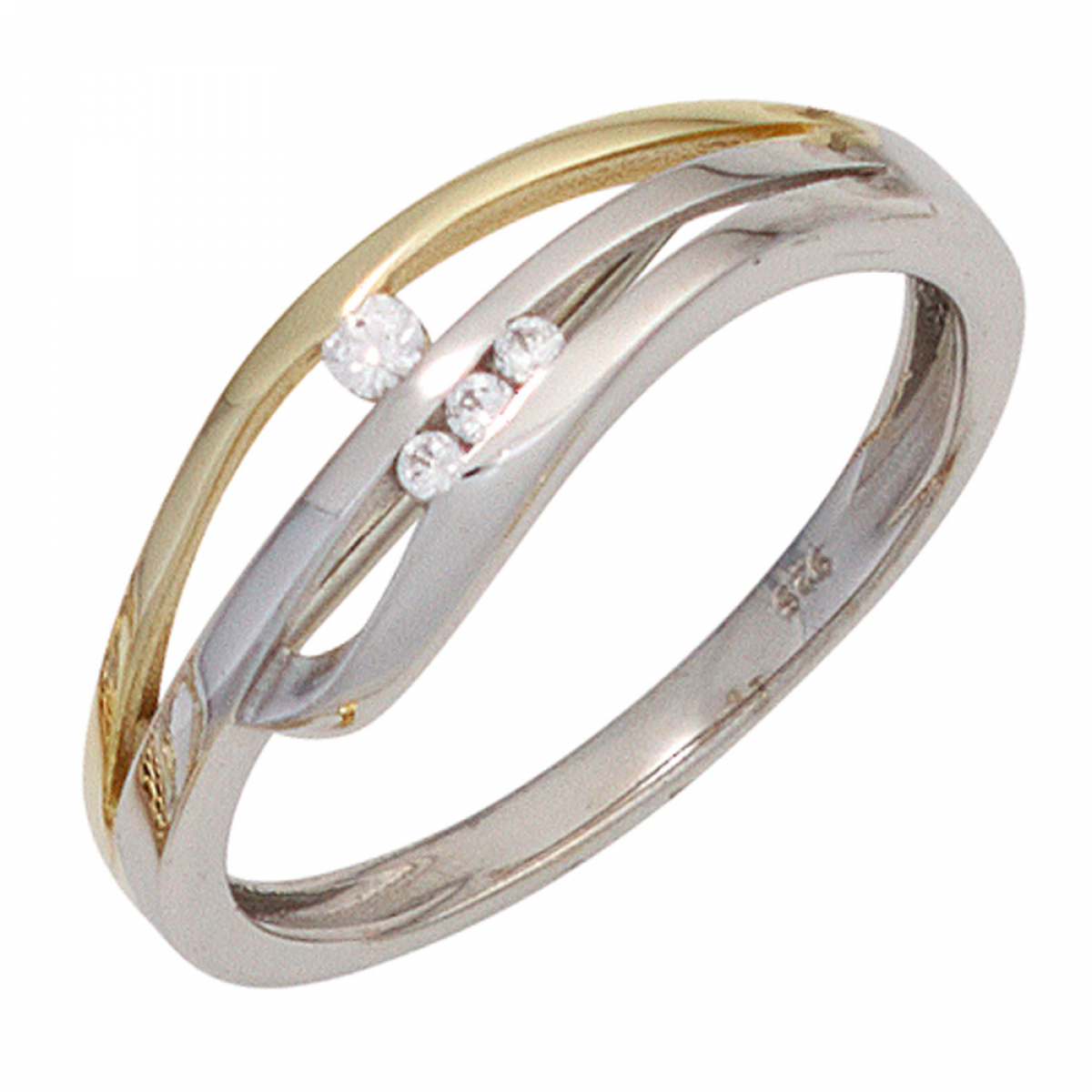 Damen Ring 925 Sterling Silber bicolor vergoldet 4 Zirkonia Silberring - 52mm