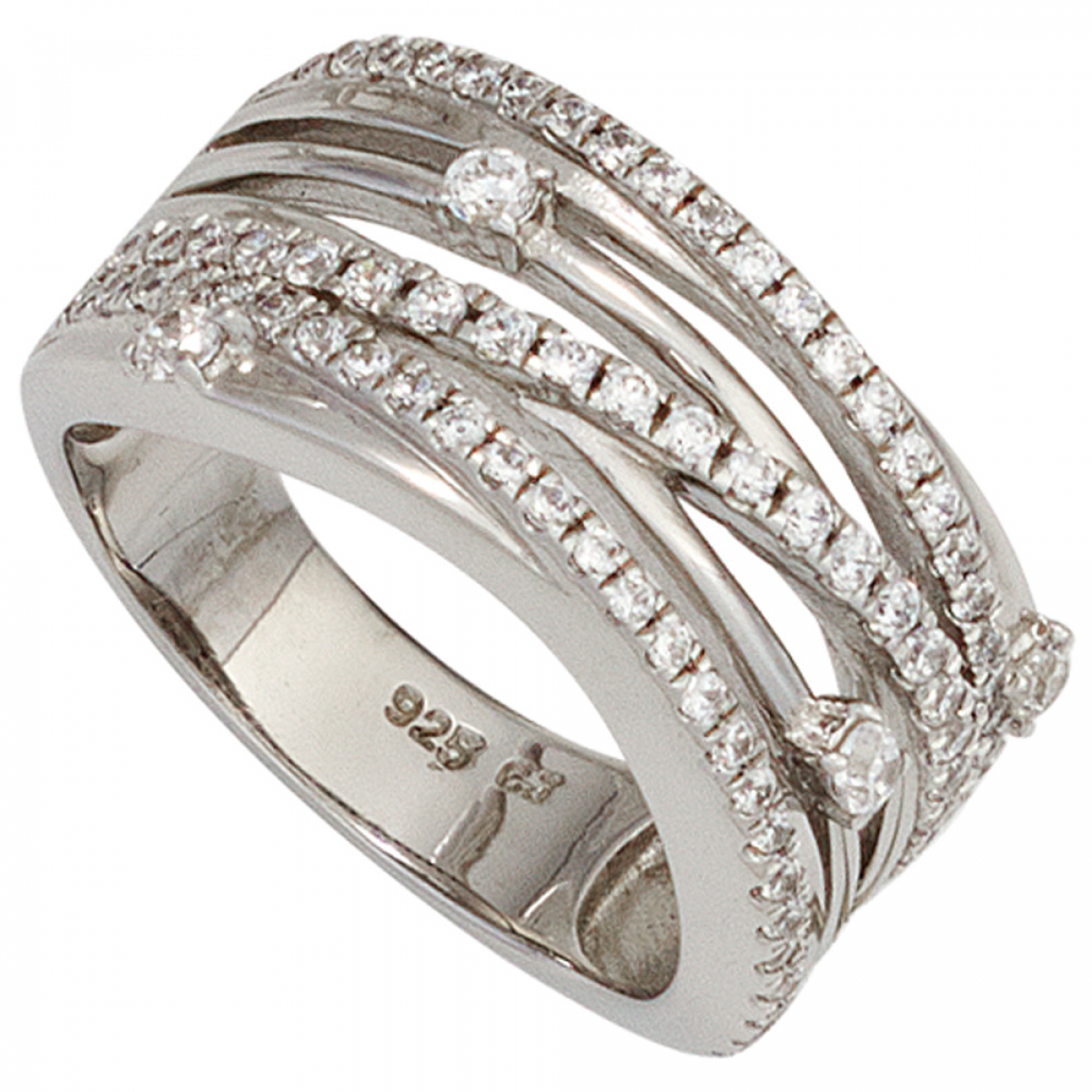 Damen Ring breit 925 Sterling Silber rhodiniert mit Zirkonia Silberring - 64mm