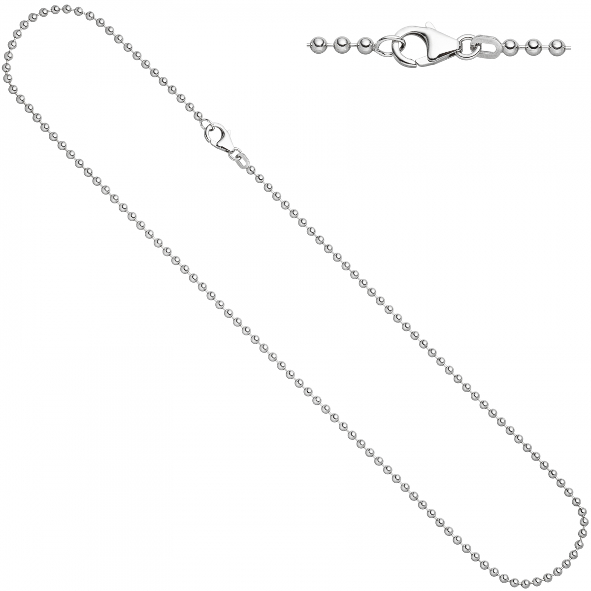 Kugelkette 925 Silber 1,4 mm 45 cm Halskette Kette Silberkette Karabiner