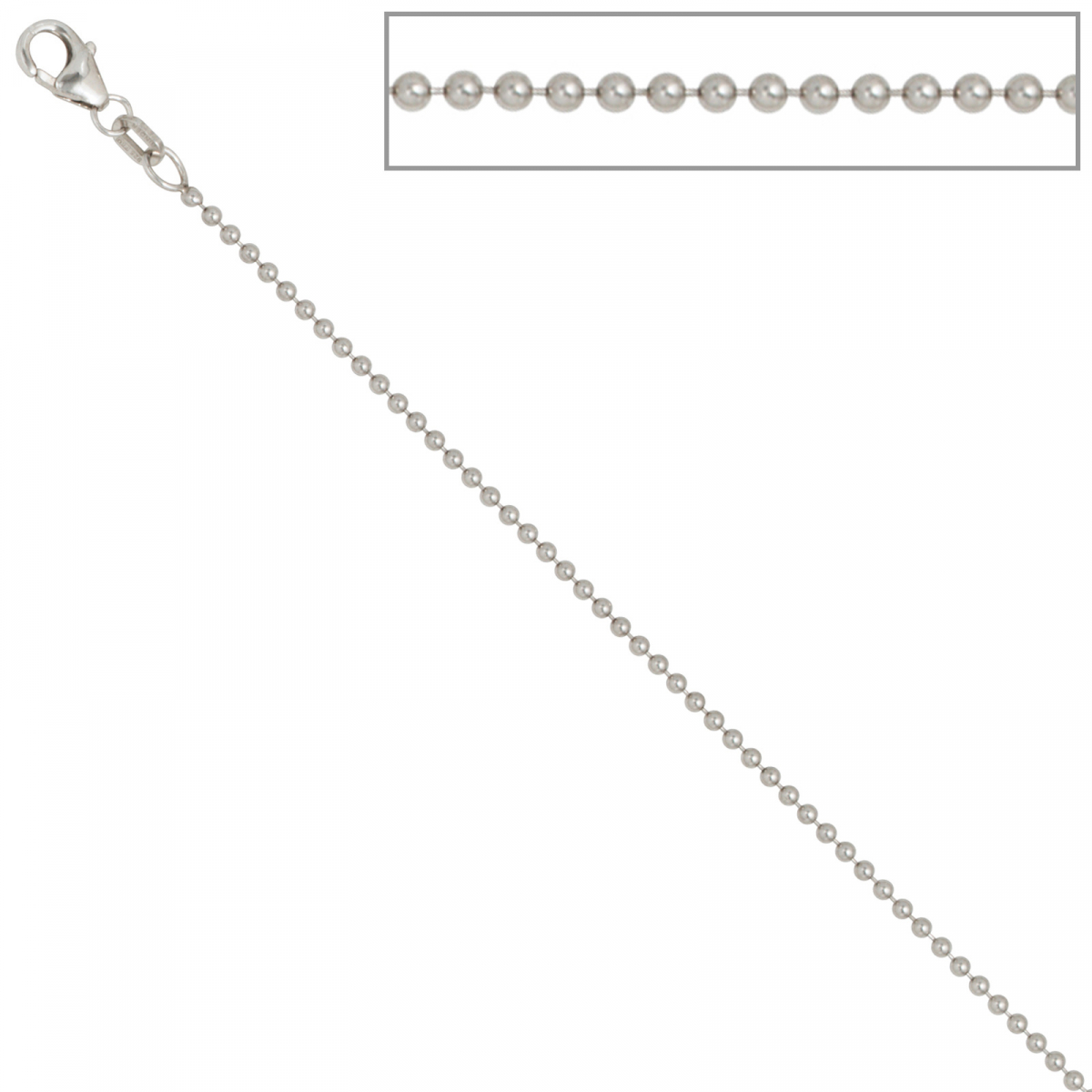 Kugelkette 925 Silber 1,4 mm 45 cm Halskette Kette Silberkette Karabiner