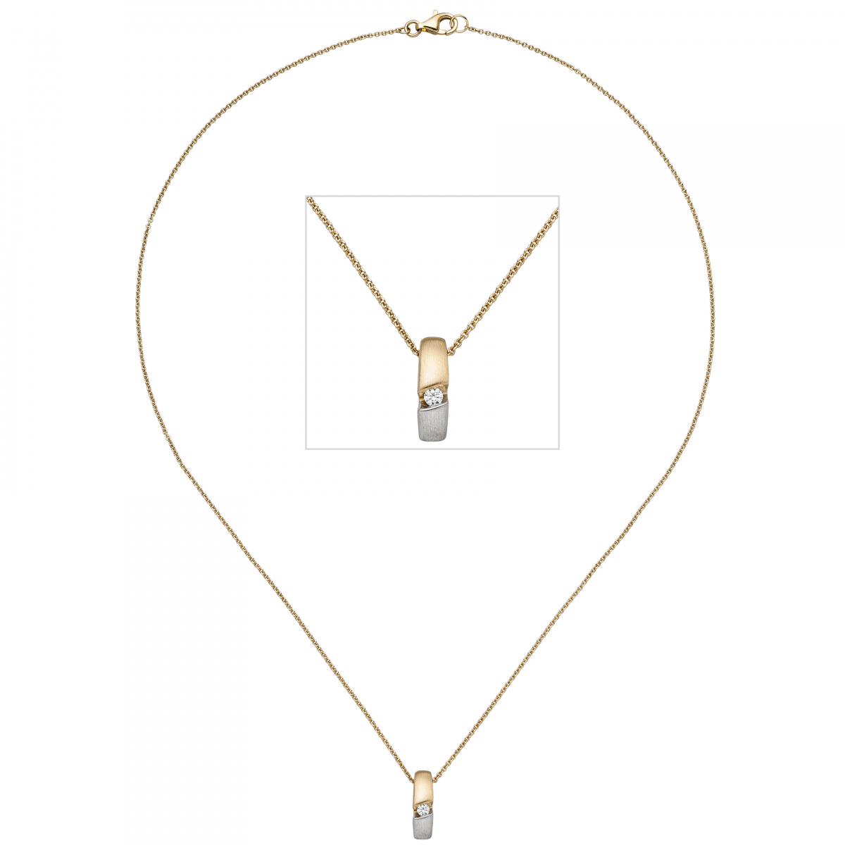 Kette mit Anhänger 585 Gold Gelbgold bicolor 1 Diamant Brillant 43 cm Halskette