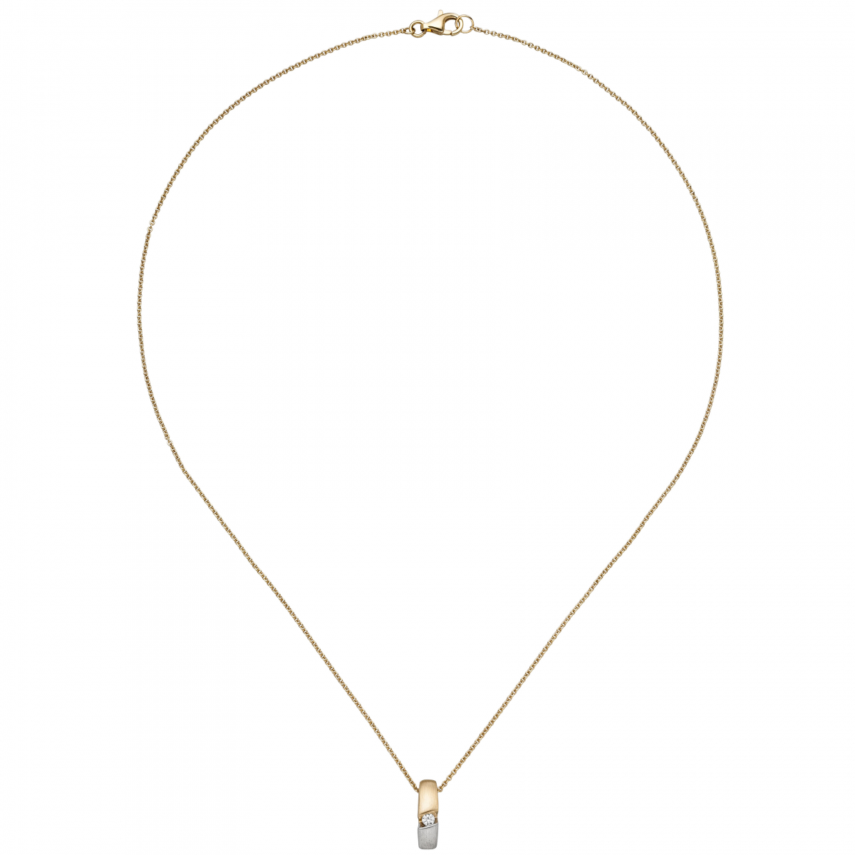 Kette mit Anhänger 585 Gold Gelbgold bicolor 1 Diamant Brillant 43 cm Halskette