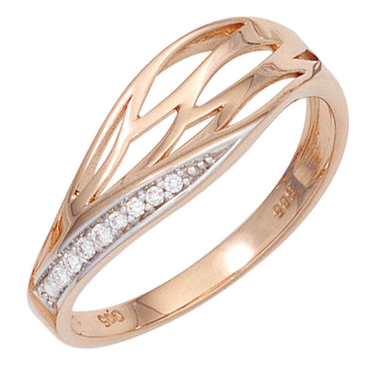 Damen Ring 585 Gold Rotgold 8 Diamanten Brillanten Rotgoldring Diamantring - 52mm