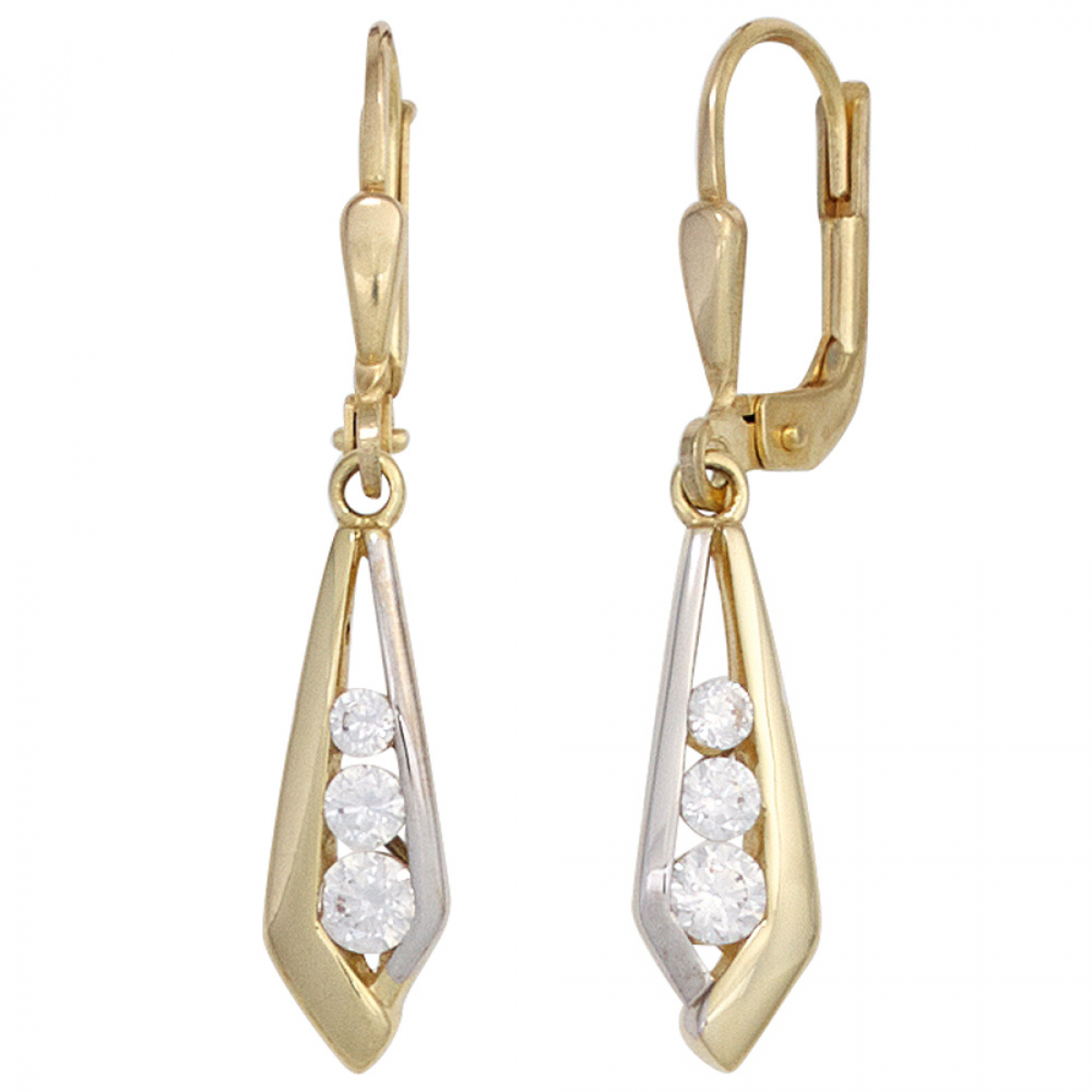 Ohrhänger 333 Gold Gelbgold bicolor 6 Zirkonia Ohrringe Boutons Goldohrringe