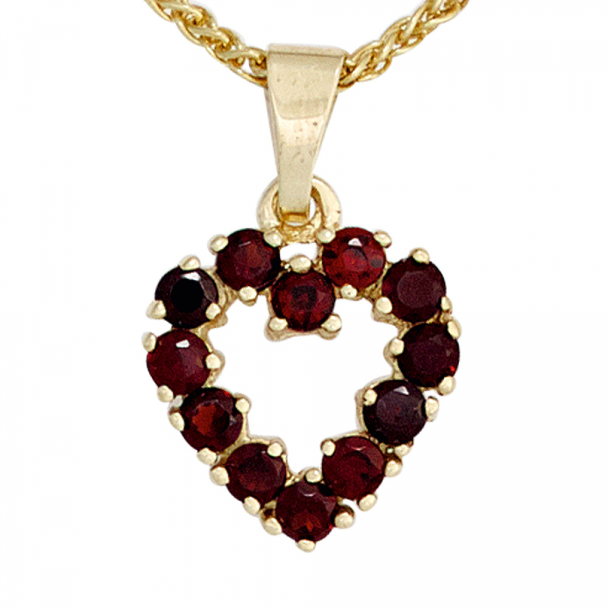 Anhänger Herz 375 Gold Gelbgold 12 Granate rot Herzanhänger Granatherz