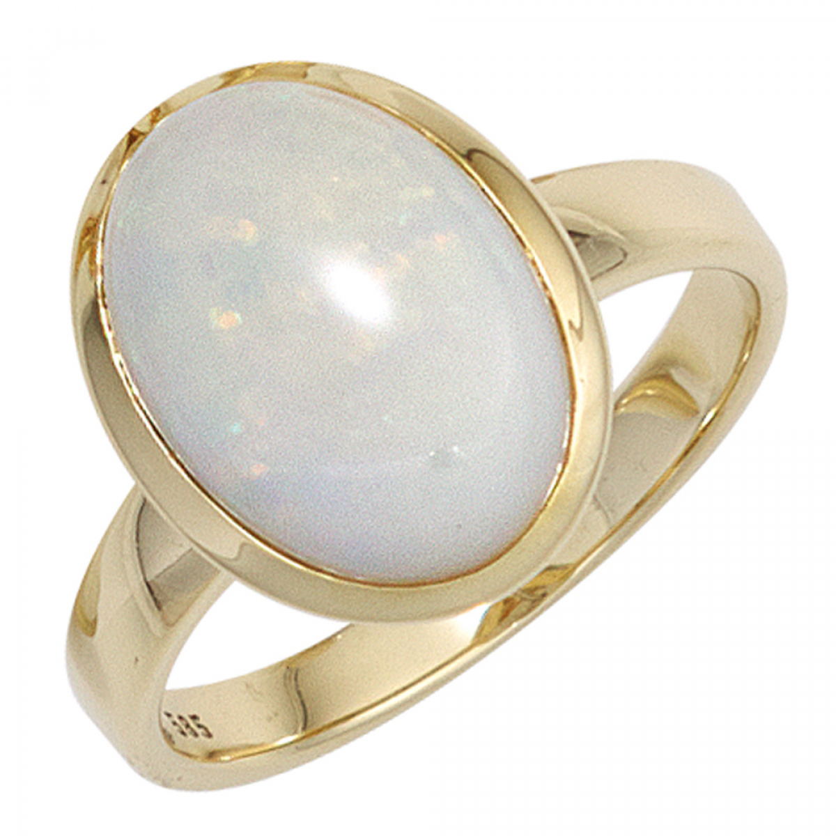 Damen Ring 585 Gold Gelbgold 1 Opal-Cabochon Goldring Opalring - 58mm