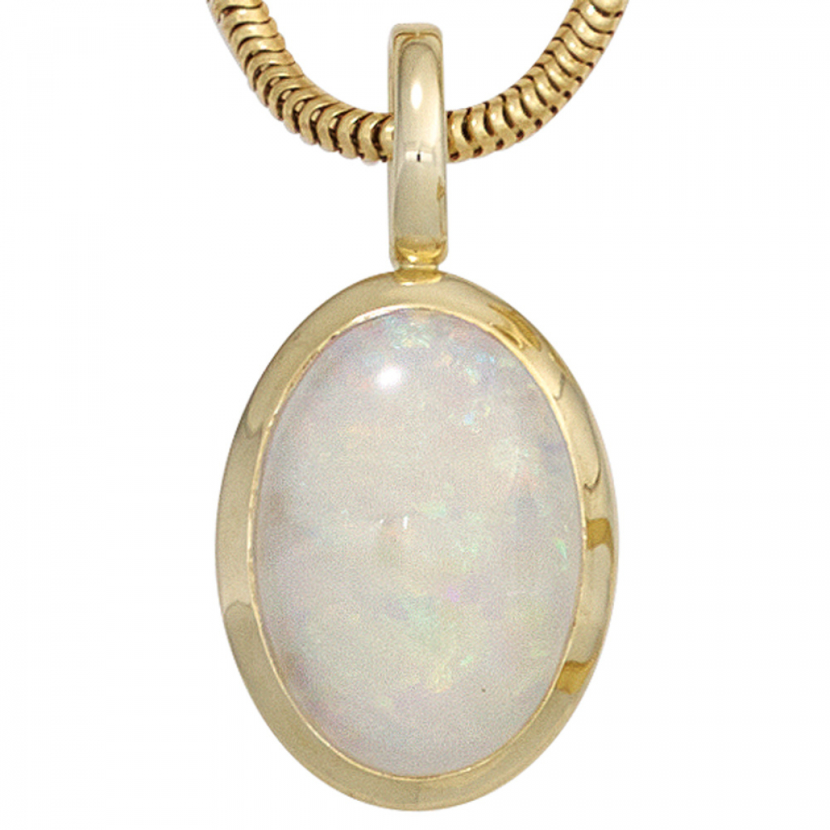 Anhänger oval 585 Gold Gelbgold 1 Opal-Cabochon Goldanhänger Opalanhänger