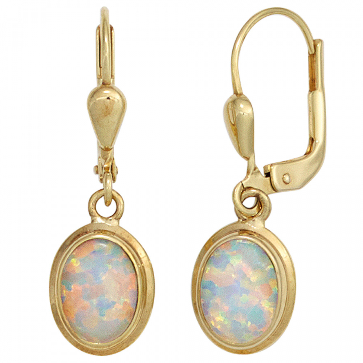 Boutons oval 333 Gold Gelbgold 2 Opale Ohrringe Ohrhänger Goldohrringe
