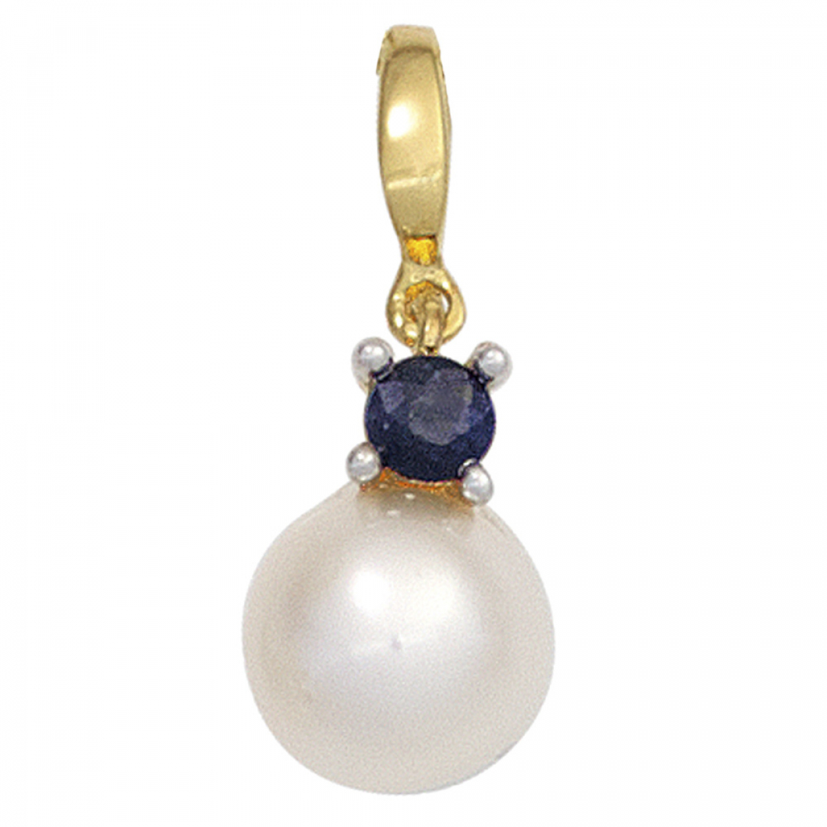 Anhänger 585 Gold Gelbgold Weißgold 1 Süßwasser Perle 1 Safir Perlenanhänger