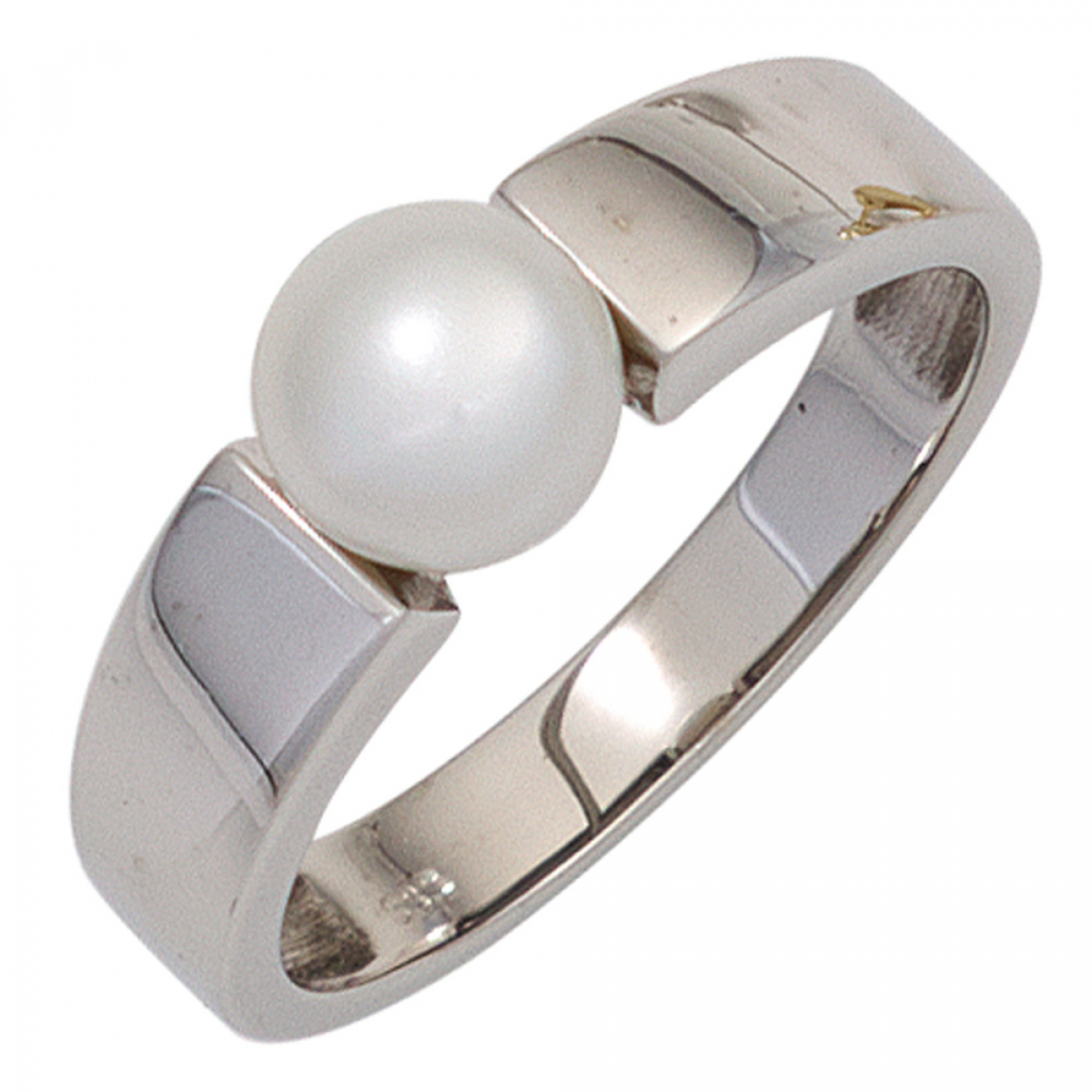 Damen Ring 333 Gold Weißgold 1 Süßwasser Perle Goldring Perlenring - 52mm