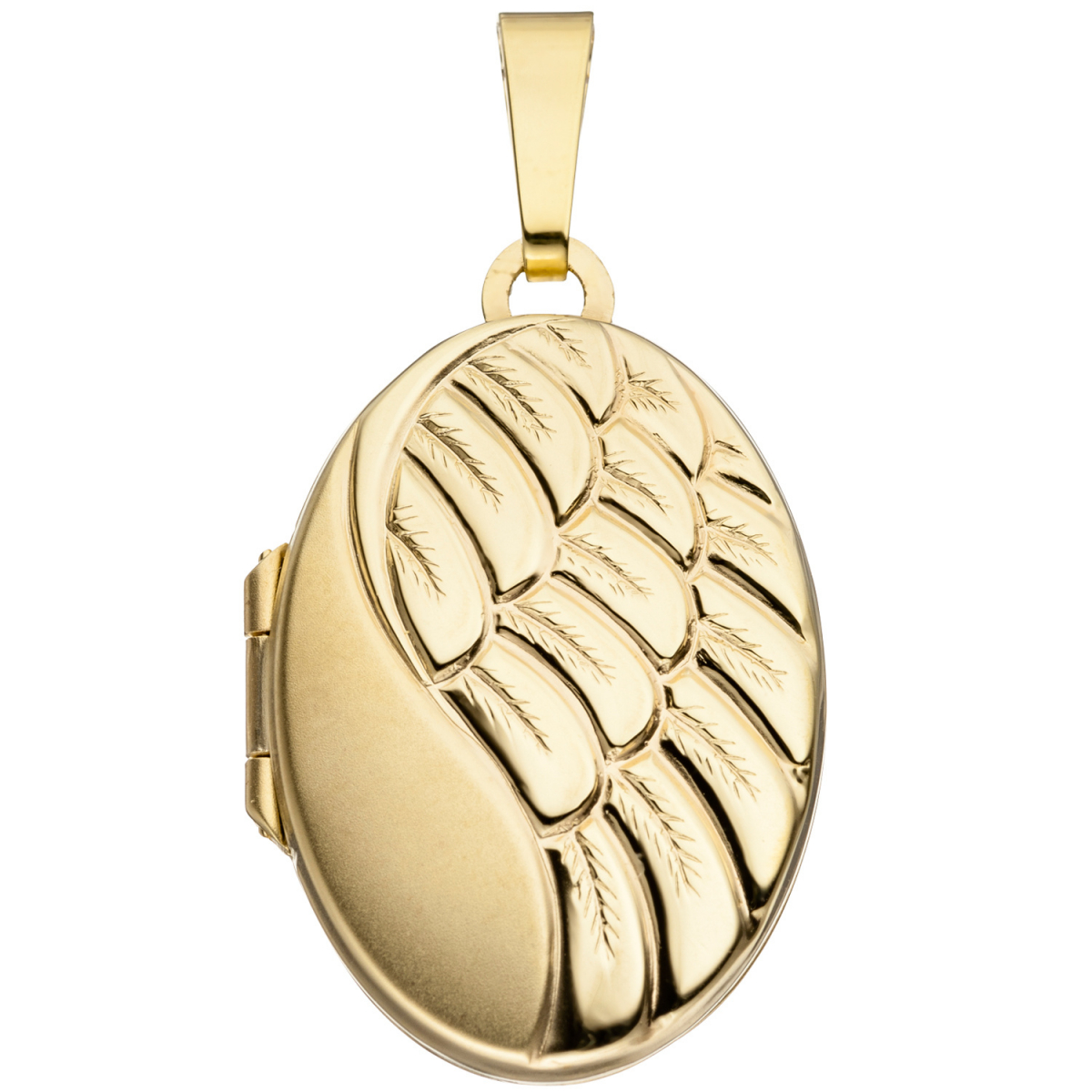 Medaillon oval für 2 Fotos 333 Gold Gelbgold matt Anhänger zum Öffnen