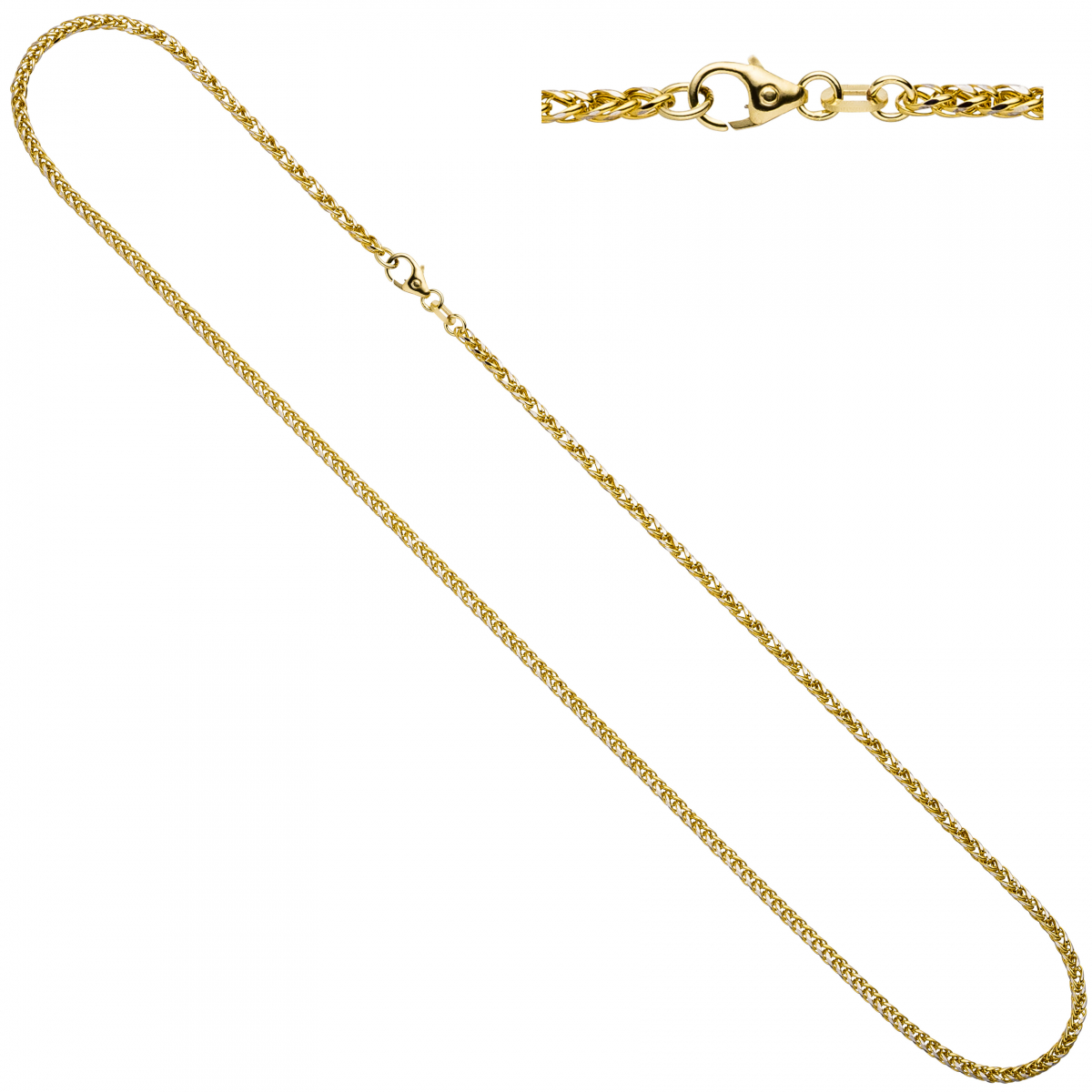 Zopfkette 585 Gelbgold Weißgold bicolor 1,9 mm 45 cm Gold Kette Goldkette